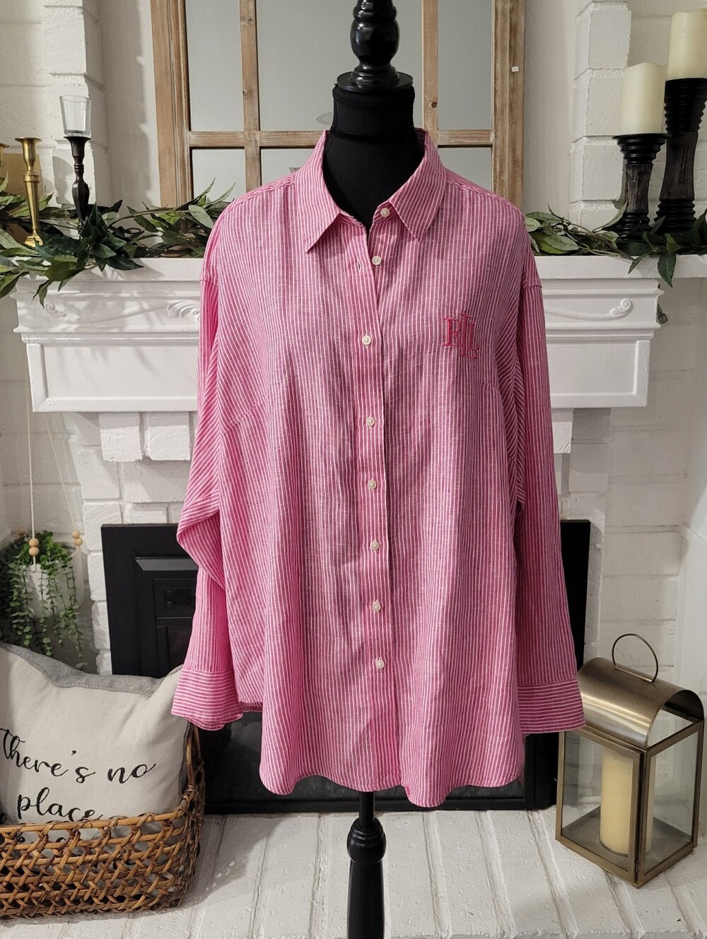 Ralph Lauren Pink Striped Button-Down Coastal Linen Preppy Lighweight Shirt 2x
